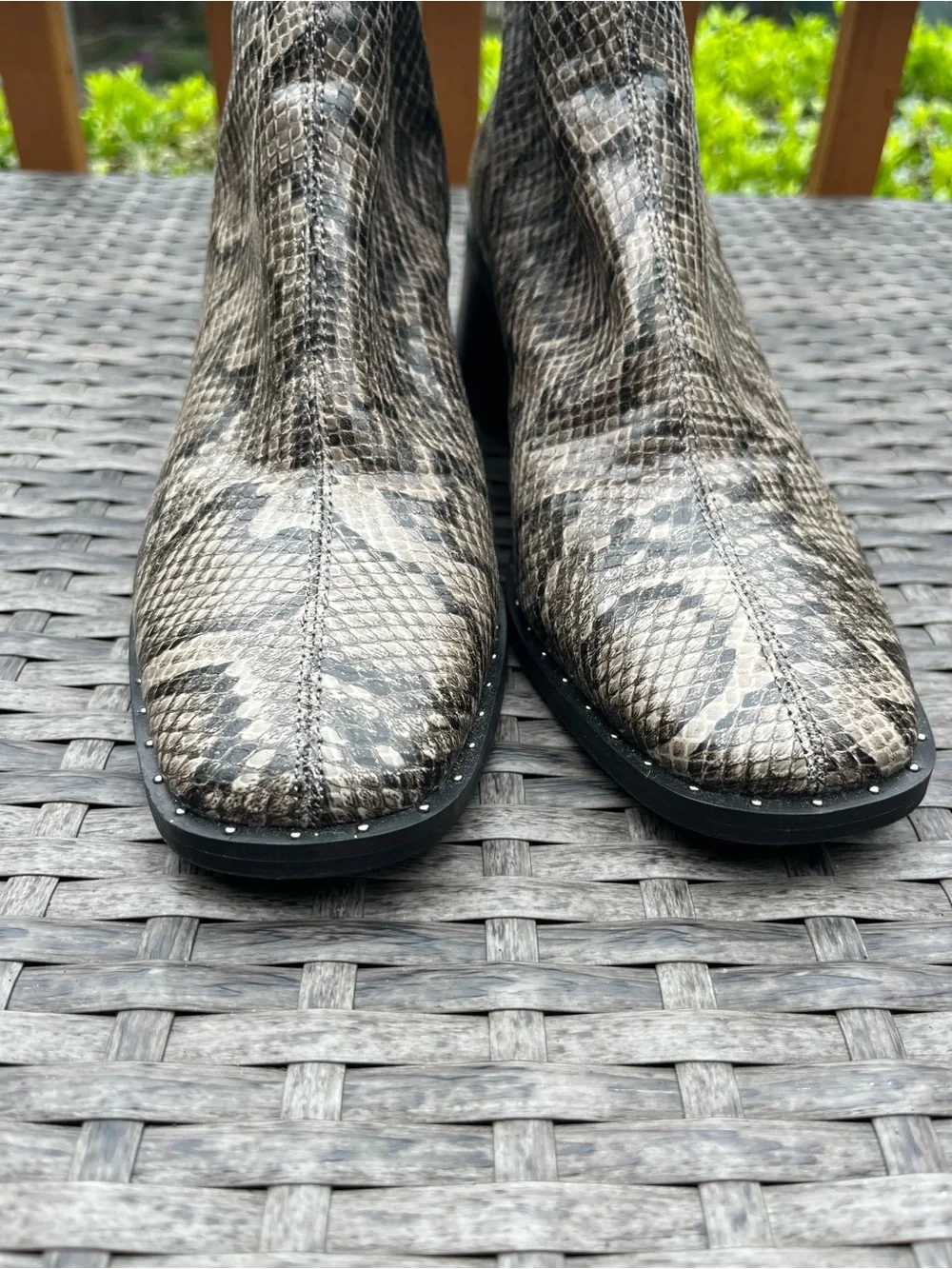 NWOT Snake Print Short Boots - Back Zipper, Block Heel, Neutral Tones - Picture 7 of 10